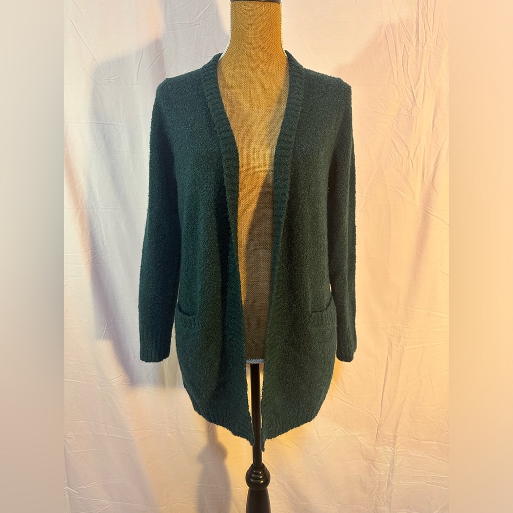 LL Bean cardigan wool blend sweater small soft teal